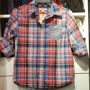 Boys Cherokee Plaid Button-Down w/ Denim Details